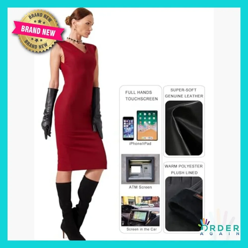 Elegant Long Leather Gloves Warm Lined Touchscreen Chic Winter Accessory